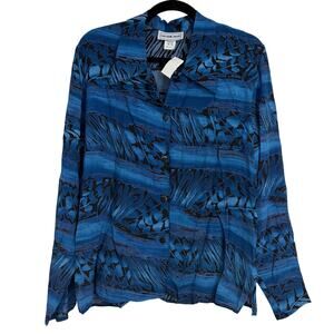 California Krush Vintage Women's Blue Nature Button Up Rayon Top Size Large